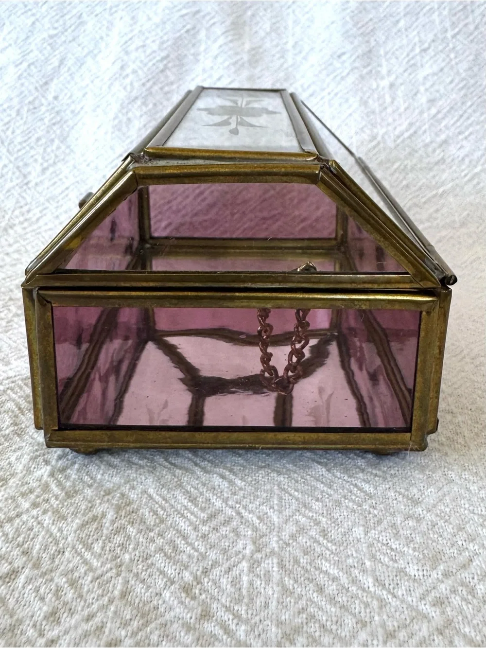 Vintage Brass and Stained Glass Trinket /Jewelry Box by Via Vermont. Mid-Century